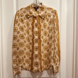 Paige Silk Medium Semi Sheer Button Blouse Top Long Sleeve Artsy Boho Collared